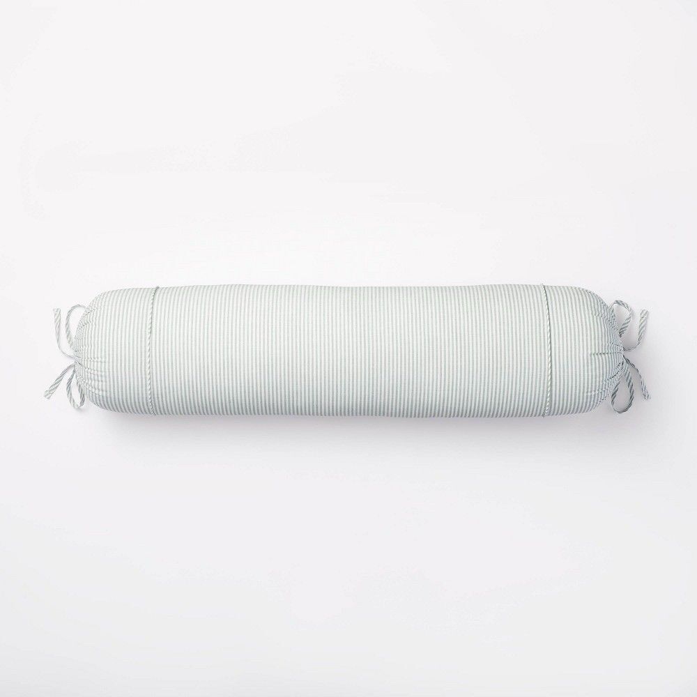 Oversized Bolster Pillow White Teal Green Threshold Woven Stripe Cylinder